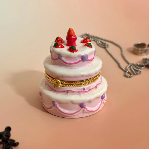 Strawberry Birthday Cake Hand Painted Trinket Box - Where The Sidewalk Ends Toy Shop