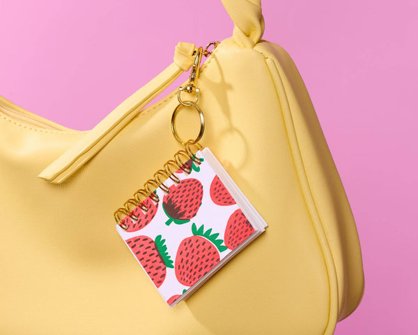Letterpress Mini Notebook Bag Charm—Strawberry Pattern
