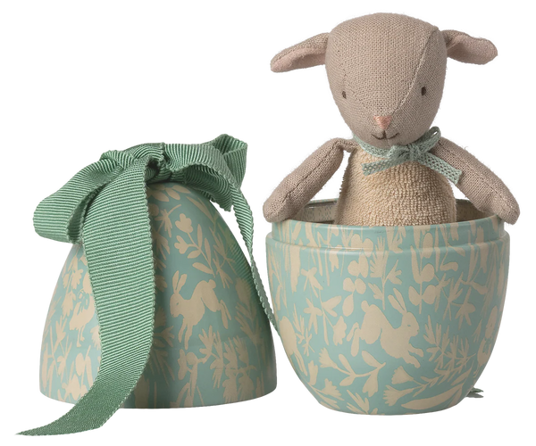 Easter egg with micro lamb, Small - Dusty Mint - Where The Sidewalk Ends Toy Shop