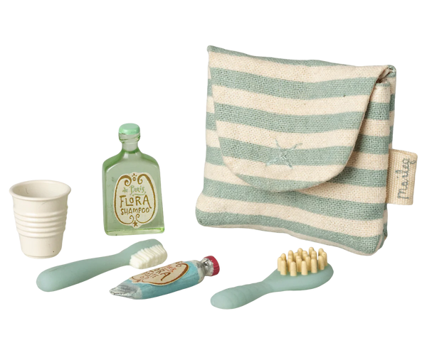 Toothbrush set in bag, Mouse - Blue Stripe - Where The Sidewalk Ends Toy Shop