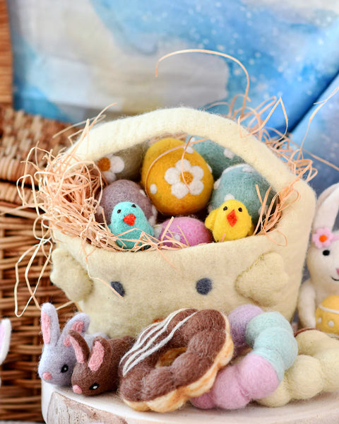 Felt Easter Egg Hunt Basket (Yellow Chick) - Where The Sidewalk Ends Toy Shop
