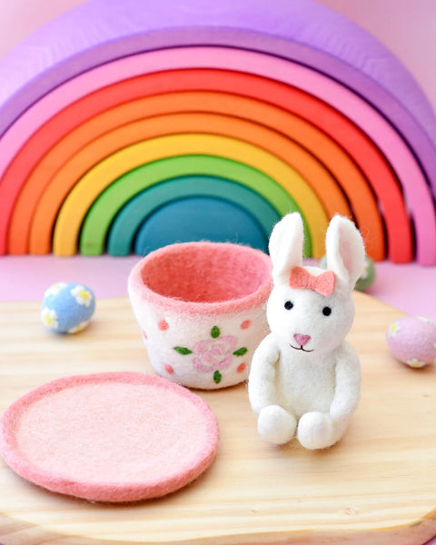Felt Rabbit in Tea Cup Toy - Where The Sidewalk Ends Toy Shop