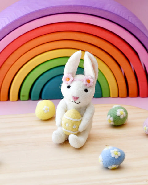 Felt Rabbit with Easter Egg - Where The Sidewalk Ends Toy Shop
