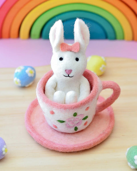 Felt Rabbit in Tea Cup Toy - Where The Sidewalk Ends Toy Shop
