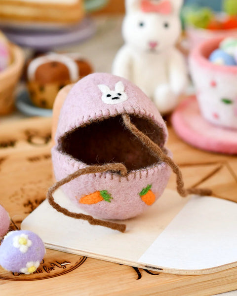 Felt Egg Cover - Pink with Bunny Motif - Where The Sidewalk Ends Toy Shop