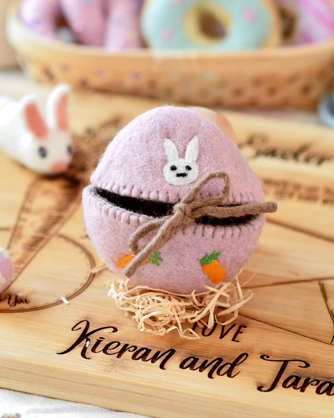 Felt Egg Cover - Pink with Bunny Motif - Where The Sidewalk Ends Toy Shop