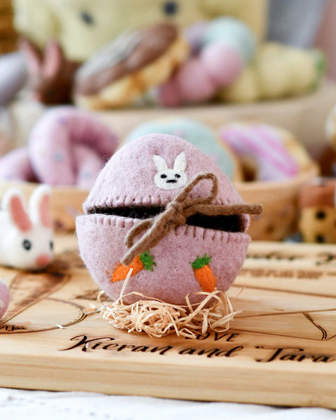 Felt Egg Cover - Pink with Bunny Motif - Where The Sidewalk Ends Toy Shop