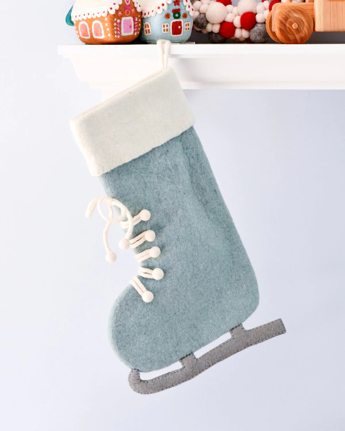 Felt Blue Ice Skate Christmas Stocking - Where The Sidewalk Ends Toy Shop