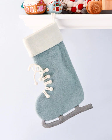 Felt Blue Ice Skate Christmas Stocking - Where The Sidewalk Ends Toy Shop