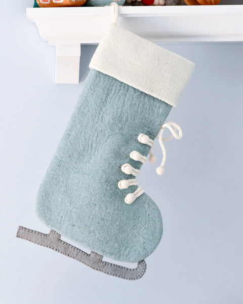 Felt Blue Ice Skate Christmas Stocking - Where The Sidewalk Ends Toy Shop