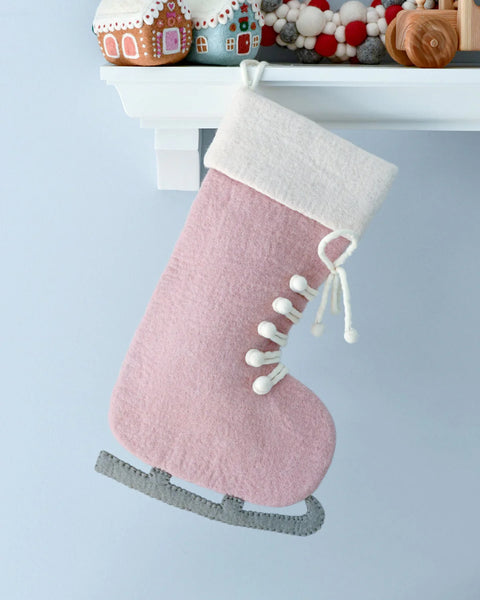 Felt Pink Ice Skate Christmas Stocking - Where The Sidewalk Ends Toy Shop