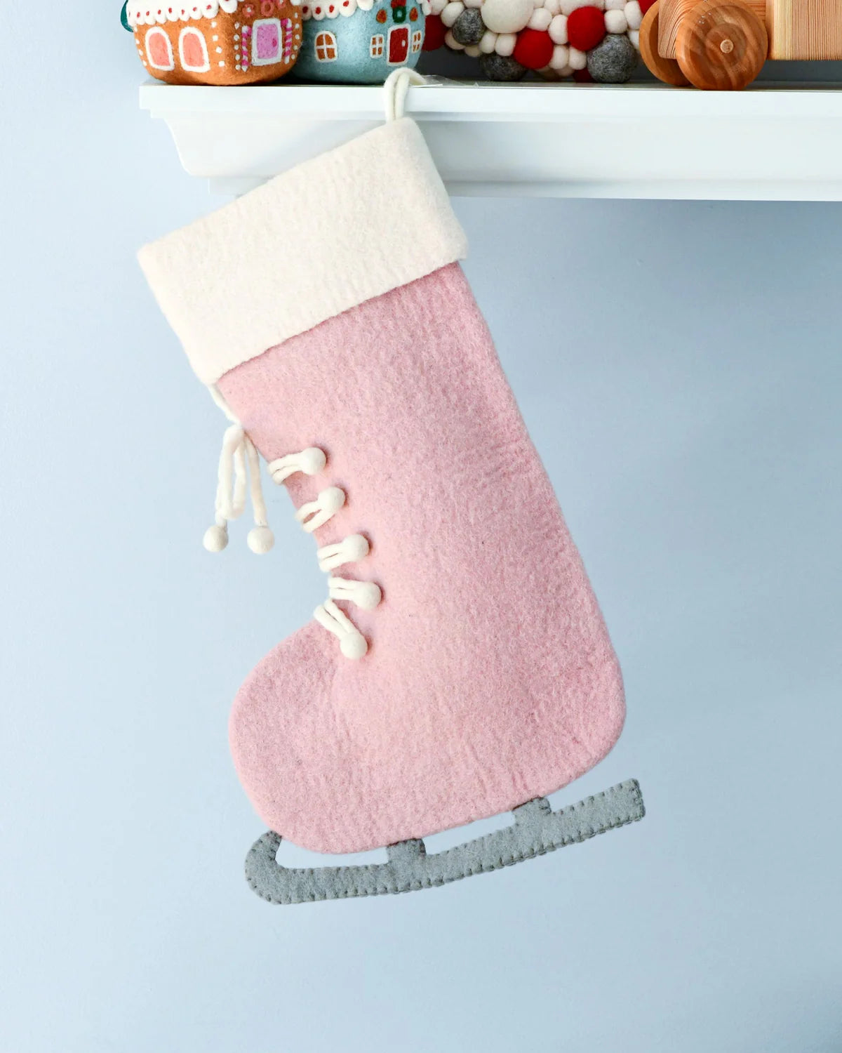 Felt Pink Ice Skate Christmas Stocking - Where The Sidewalk Ends Toy Shop