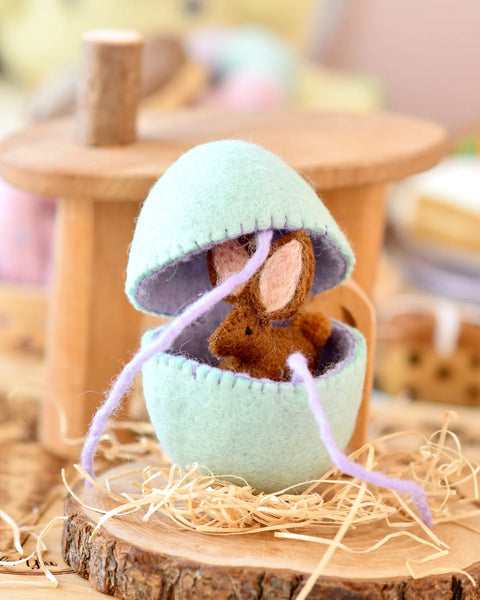 Felt Surprise Egg with Brown Bunny Inside - Where The Sidewalk Ends Toy Shop