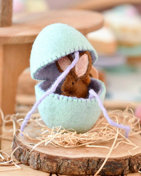Felt Surprise Egg with Brown Bunny Inside - Where The Sidewalk Ends Toy Shop