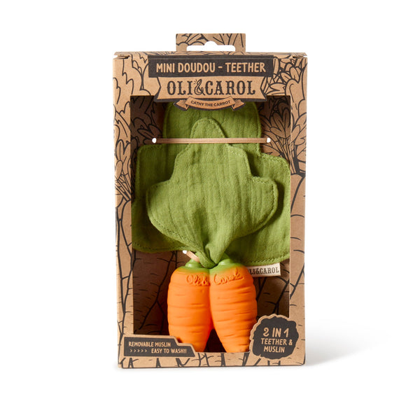 Cathy the Carrot Mini Doudou-Teether - Where The Sidewalk Ends Toy Shop