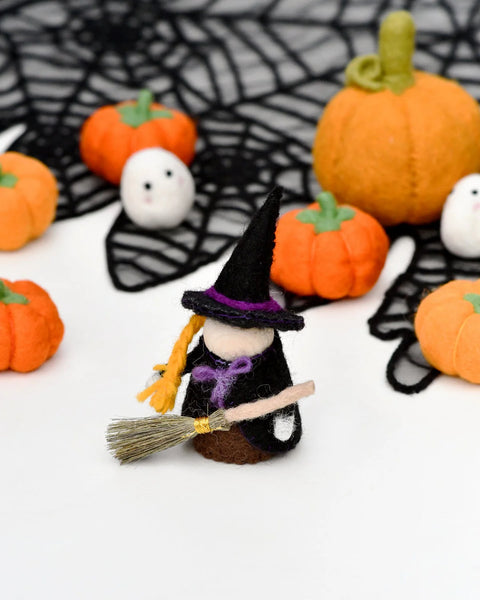Felt Witch with Broom Peg Doll - Where The Sidewalk Ends Toy Shop