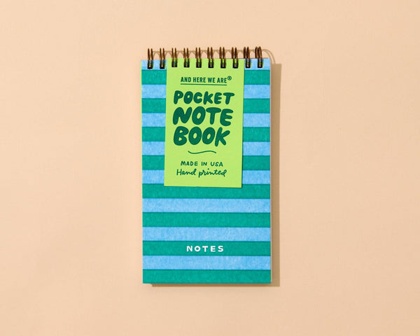 Letterpress Small Spiral Notebook—Blue/Green Stripe (Notes)