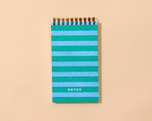 Letterpress Small Spiral Notebook—Blue/Green Stripe (Notes)
