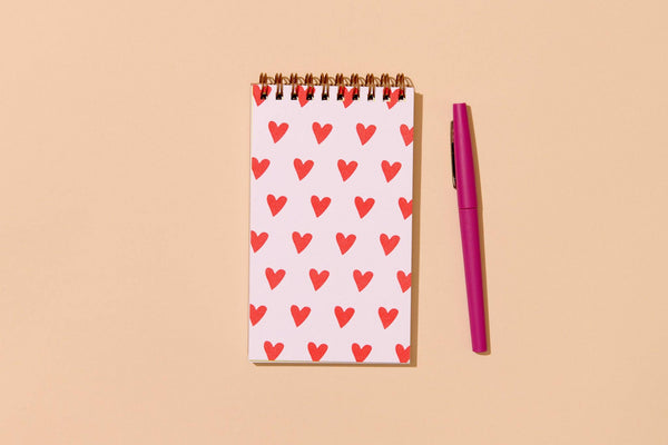 Letterpress Small Spiral Notebook—Red Hearts (Cute, Love)