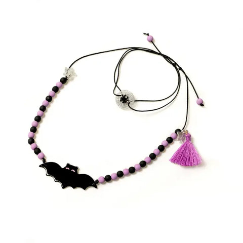 Starry Bat Black Beaded Necklace - Where The Sidewalk Ends Toy Shop