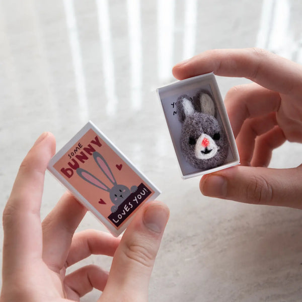 Some Bunny Loves You Wool Felt Rabbit in A Matchbox - Where The Sidewalk Ends Toy Shop