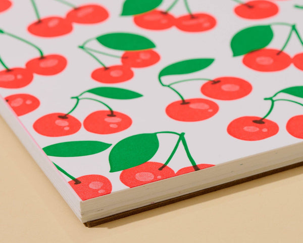 Letterpress Unlined Spiral Notebook—Cherries (Fruit, Cute)