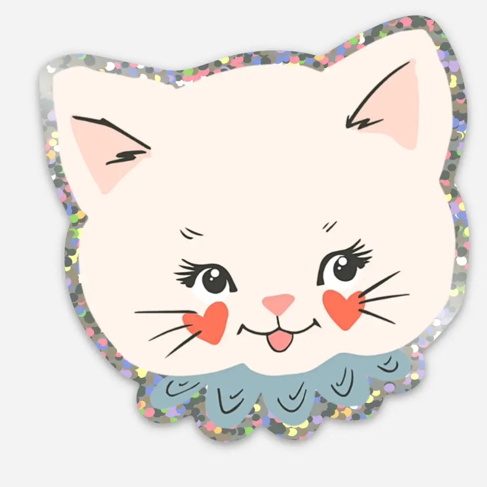 Vintage Valentine Kitty Cat Vinyl Glitter Sticker Decal