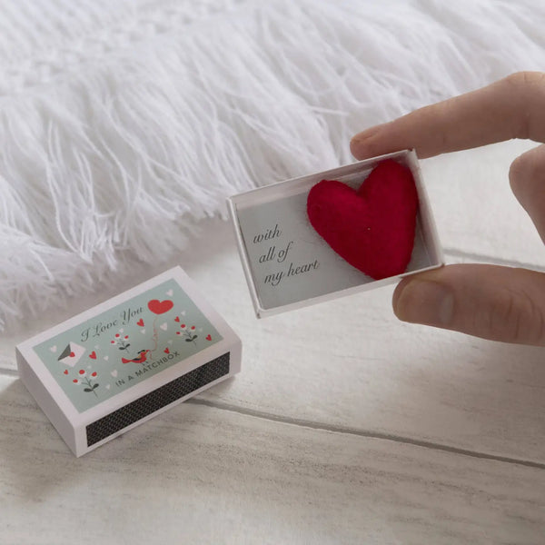 Wool Felt Heart and Love Message in A Matchbox