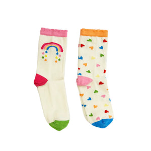 Rainbow Hearts 2 Pack Socks (Size 9-12 Junior) - Where The Sidewalk Ends Toy Shop