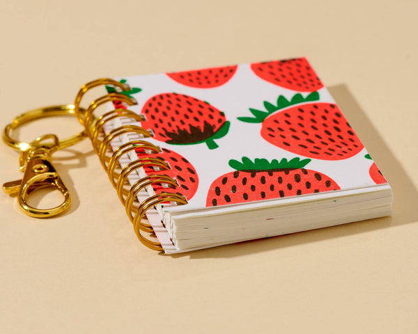 Letterpress Mini Notebook Bag Charm—Strawberry Pattern