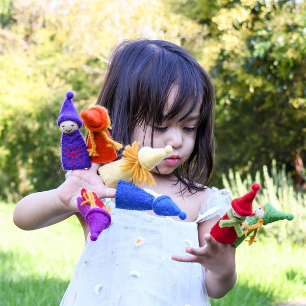 Rainbow Colourful Gnomes Finger Puppet Set - Where The Sidewalk Ends Toy Shop