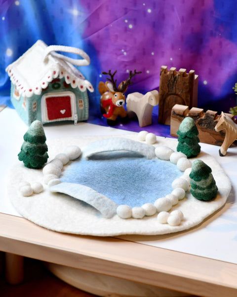 Felt Round Snow Ice Rink Play Mat Playscape - Where The Sidewalk Ends Toy Shop