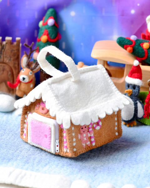 Felt Pink Gingerbread House Bag - Where The Sidewalk Ends Toy Shop