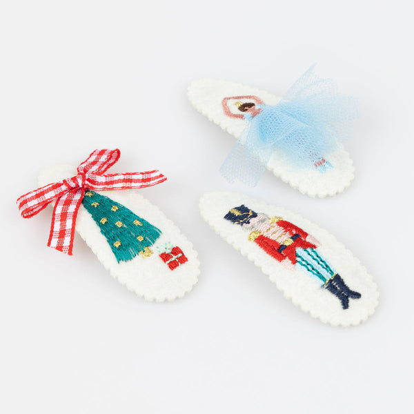 Embroidered Nutcracker Hair Clips