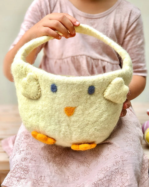 Felt Easter Egg Hunt Basket (Yellow Chick) - Where The Sidewalk Ends Toy Shop