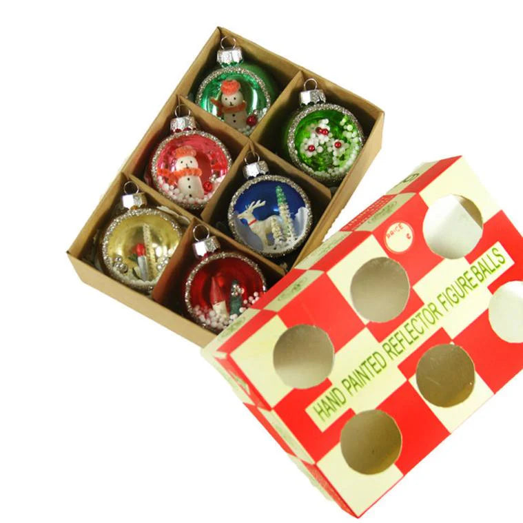 Vintage Diorama Christmas Ornaments Set of 6