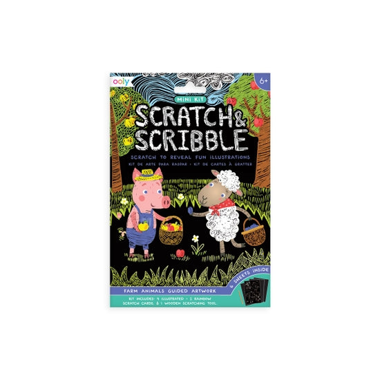 Mini Scratch & Scribble Art Kit - Farm Animals 7 PC Set - Where The Sidewalk Ends Toy Shop