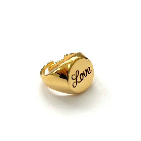 24K Gold Plated Engraved Signet Adjustable "LOVE" Ring - Where The Sidewalk Ends Toy Shop