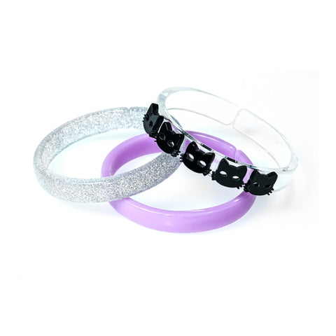 Multi Black Cat Silver Glitter+Light Purple Bangle Set - Where The Sidewalk Ends Toy Shop