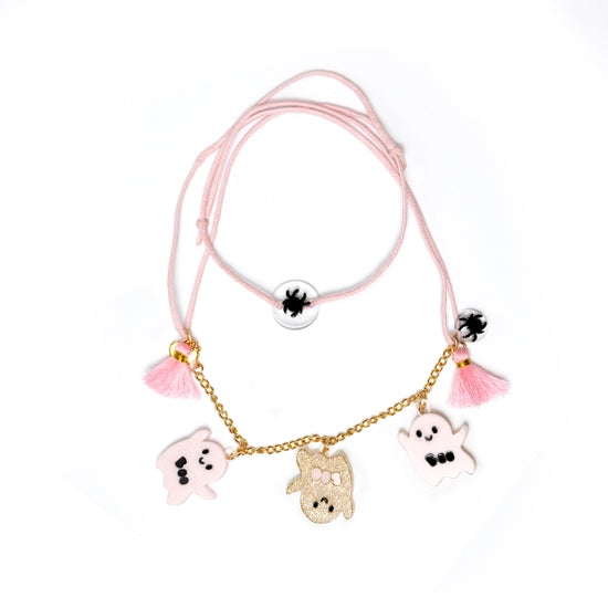 Multi Ghosts Glitter Gold + Lt Pink Necklace - Where The Sidewalk Ends Toy Shop