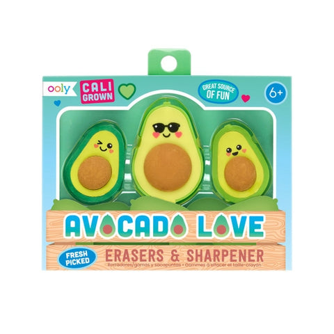 Avocado Love Eraser and Sharpener - set of 3 - Where The Sidewalk Ends Toy Shop